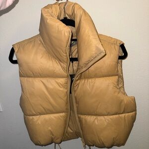 Cropped Tan Puffer Vest